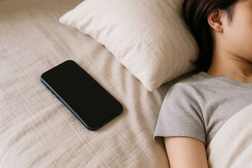枕元に待ち受け写真のスマホ