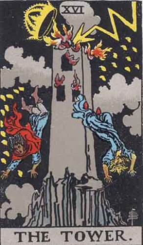『塔』大アルカナ16番。「悲嘆・災難・不名誉・転落」を意味するタロットカード。