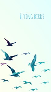 アーティスティックなおしゃれな鳥の群れに「FLYING BIRDS」の文字が入ったイラスト待受