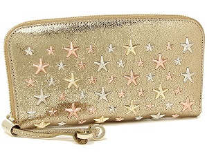 JIMMY CHOO 長財布 FILIPA GTA ラウンドファスナー スタースタッズ グリッターレザー マルチスター (GOLD) 