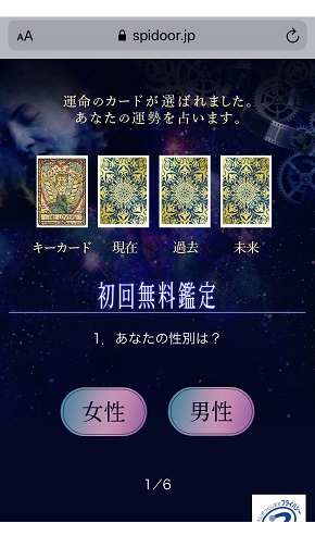 スピリチュアルの扉 初回鑑定時に入力する項目(男女の性別を選択)