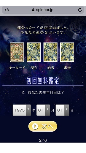 スピリチュアルの扉 初回鑑定時に入力する項目(生年月日を選択)