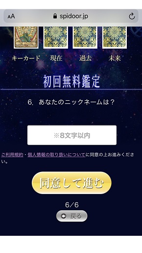 スピリチュアルの扉 初回鑑定時に入力する項目(ニックネームを選択)