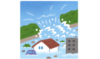 洪水で家や物が流れているイラスト