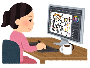 パソコンで絵を描く女性のイラスト