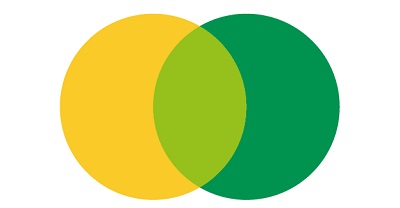 黄色とグリーンの円が重なっているイラスト