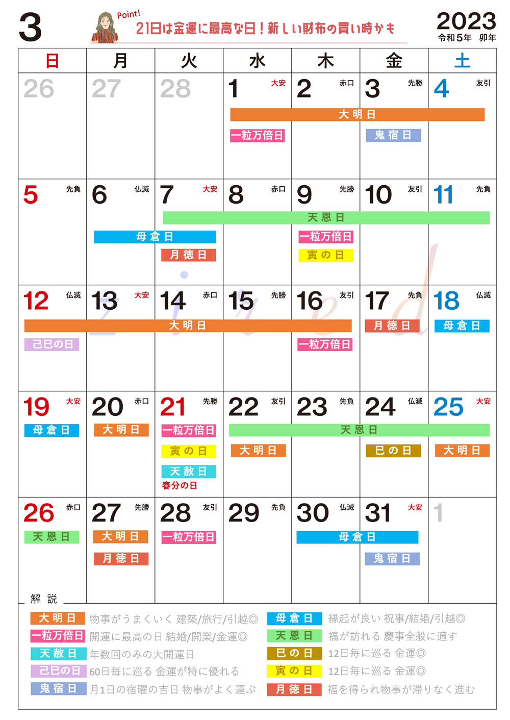 【3月】の吉日カレンダー