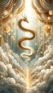 黄金のヘビが空の上に上っている様子のイラスト