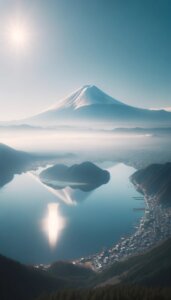 朝方の富士山の神妙な様子を描いたイラスト