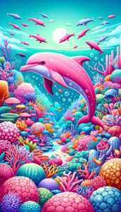 海の中のピンクのイルカのイラスト