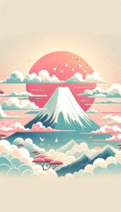 晴れた日の太陽と富士山のイラスト