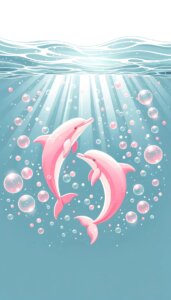 海の中の2匹のピンクのイルカのイラスト