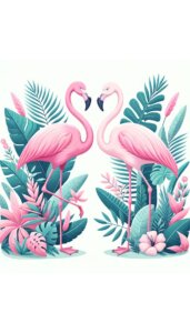 ピンクの2匹のフラミンゴが向かい合っている様子のイラスト