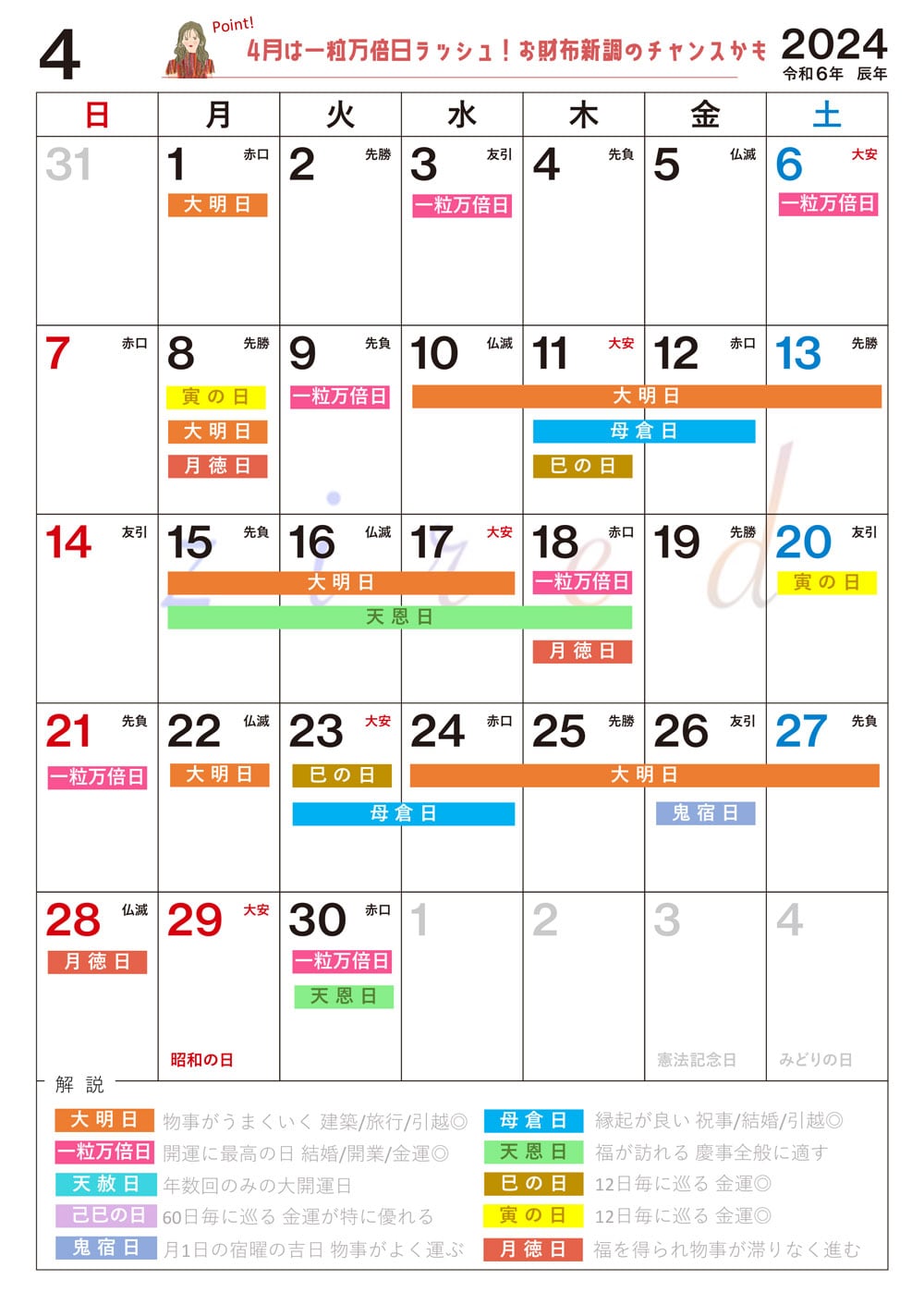 【4月】の吉日カレンダー