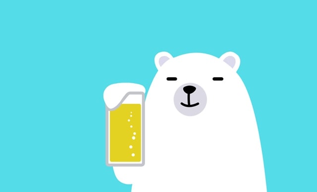 熊がビールを飲んでいるイラスト