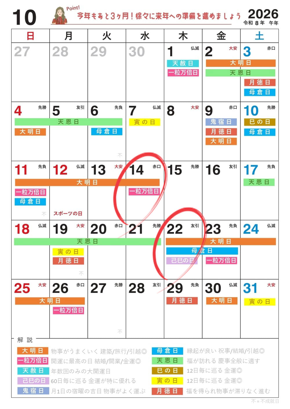 2026年10月の宝くじを買うのにおすすめの日