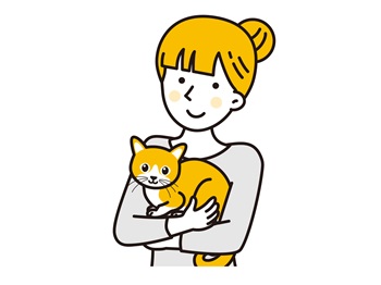 猫を抱っこする女性のイラスト