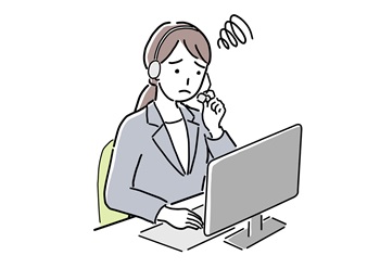 テレフォンオペレーターの女性が困る様子のイラスト