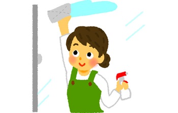 窓をふく女性のイラスト