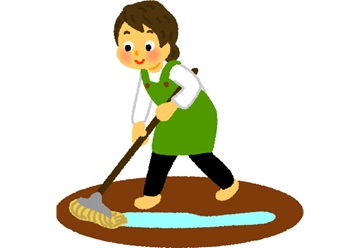モップかけをする女性のイラスト