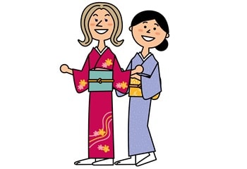 外国人の着付け体験イラスト