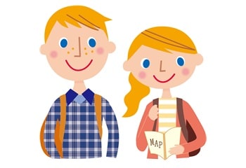 外国人と話す女性のイラスト