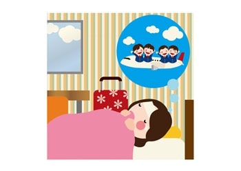 修学旅行の夢をみる女性のイラスト