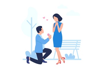 プロポーズする男性と喜ぶ女性のイラスト