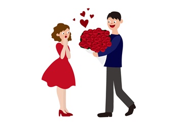 プロポーズする男性と喜ぶ女性のイラスト