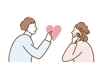 プロポーズする男性と喜ぶ女性のイラスト