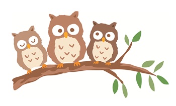 三匹のふくろうが木の上にいるイラスト